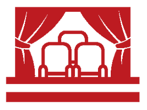 Red lineart, three seats in curtain-lined box