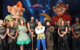 The cast (Ashley Banjo and Diversity, Kev Orkian, Anne Sith and Jacqueline Hughes) with the two puppet giants