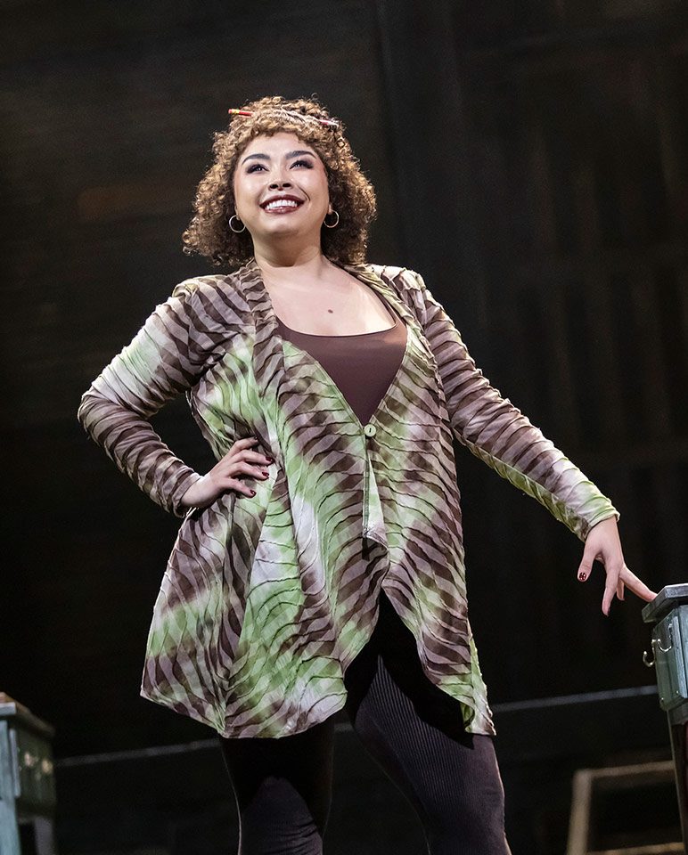 Courtney Bowman in Kinky Boots Courtney Bowman stands with hand on hip.